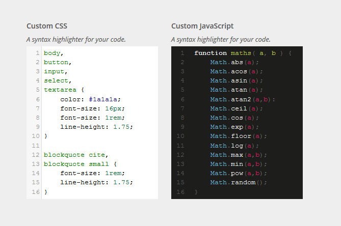 Syntax Highlighter Control For Wordpress Customizer